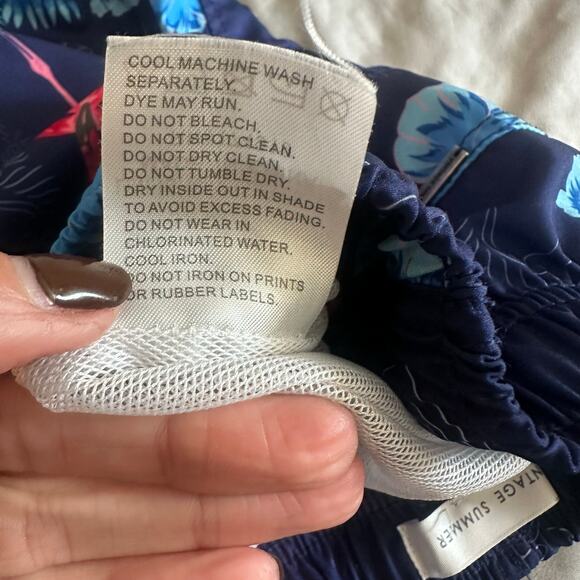 Vintage Summer Navy/Flamingo Print Swim Trunks- L - Picture 4 of 9